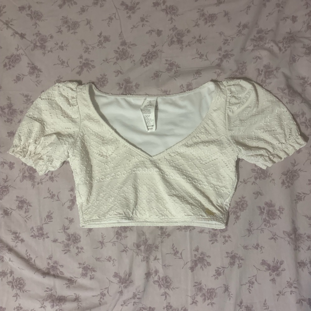 Roxy Junior's White Quiet Beauty Short-Sleeve Bikini Top